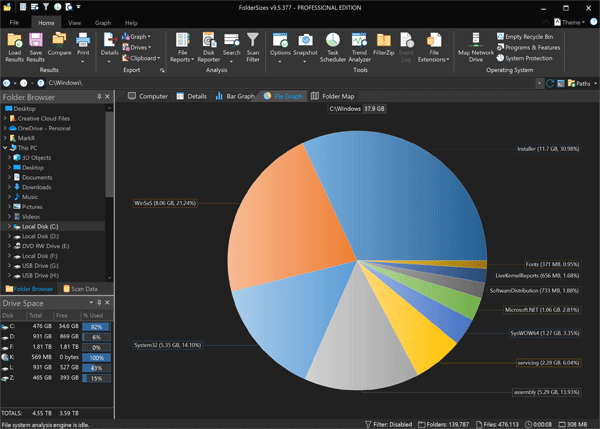 disk space pie dark