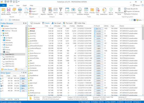 foldersizes report details