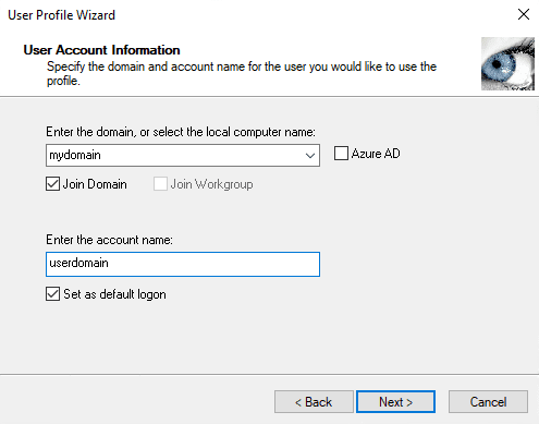 The specify domain and username