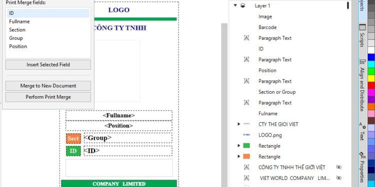 insert fileds - print merge trong coreldraw 