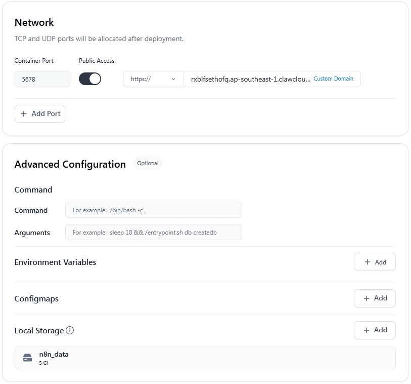 deploy n8n app on claw.cloud